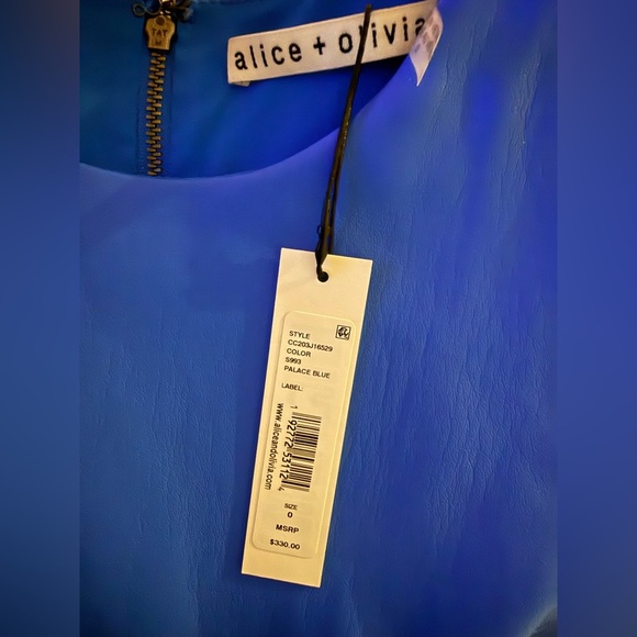 Alice + Olivia Coley Vegan Leather Sleeveless Mini Dress Palace Blue NWT Size 0 - Picture 7 of 7